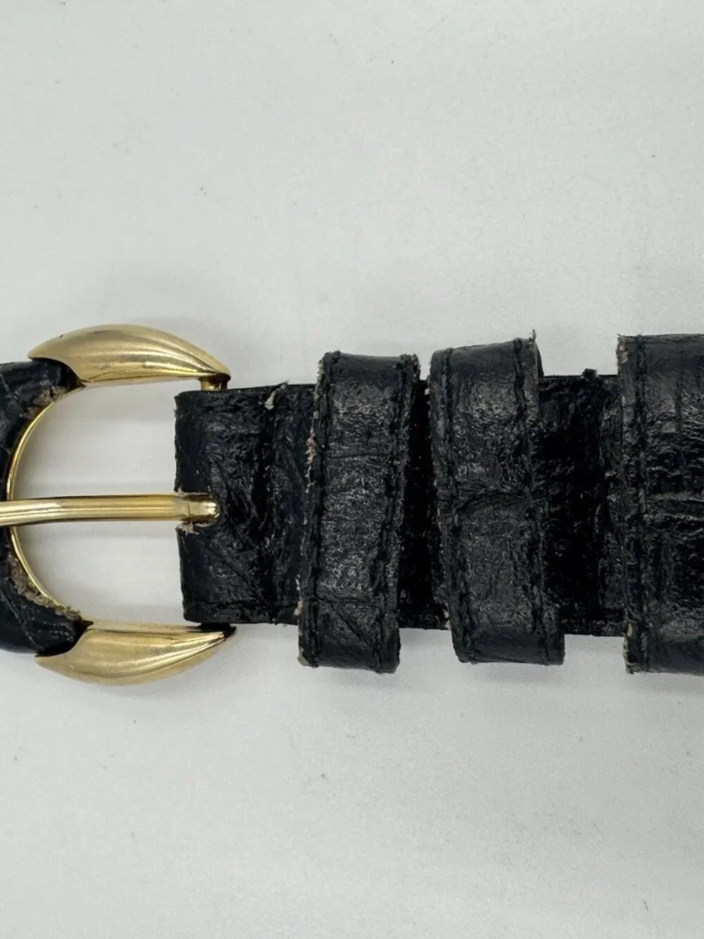 Pellateri Italian Croc Embossed Black Leather Skinny Dress Belt Women's 32